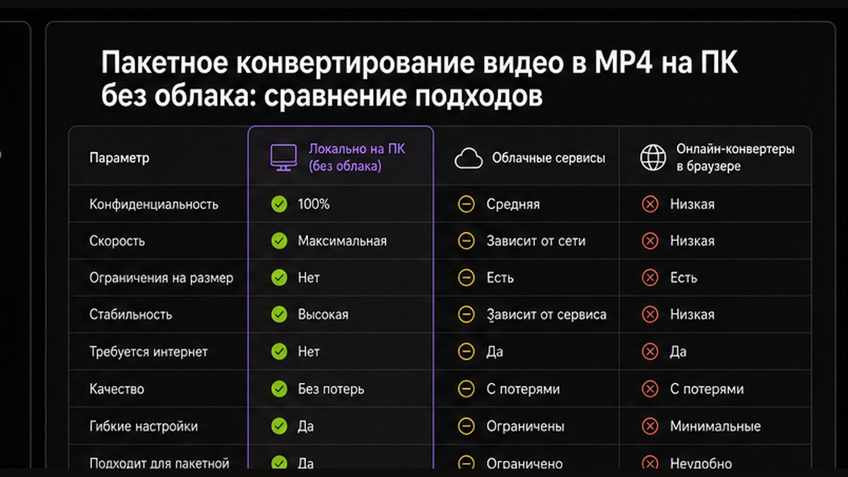 Иллюстрация: Зачем пакетно конвертировать видео в MP4 на ПК, а не в облаке