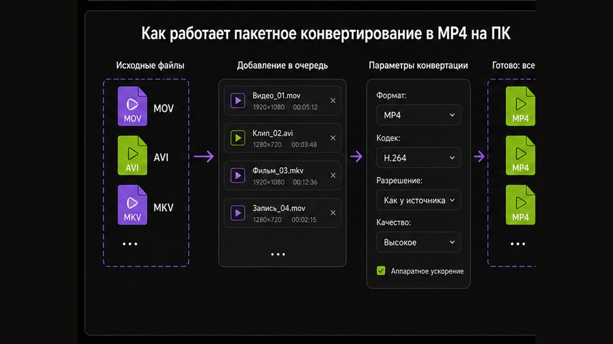 Иллюстрация: MOV, AVI, MKV и WebM → MP4: что меняется в контейнере
