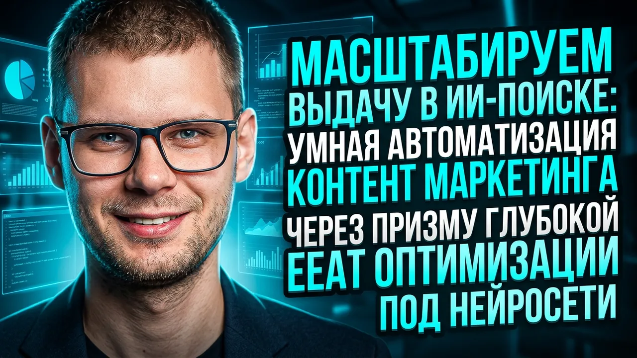 Обложка статьи: Масштабируем выдачу в ИИ-поиске: умная автоматизация контент маркетинга через призму глубокой EEAT оптимизаци