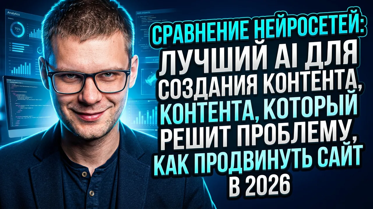 Обложка статьи: Сравнение нейросетей: лучший AI для создания контента, который решит проблему, как продвинуть сайт в 2026 — с