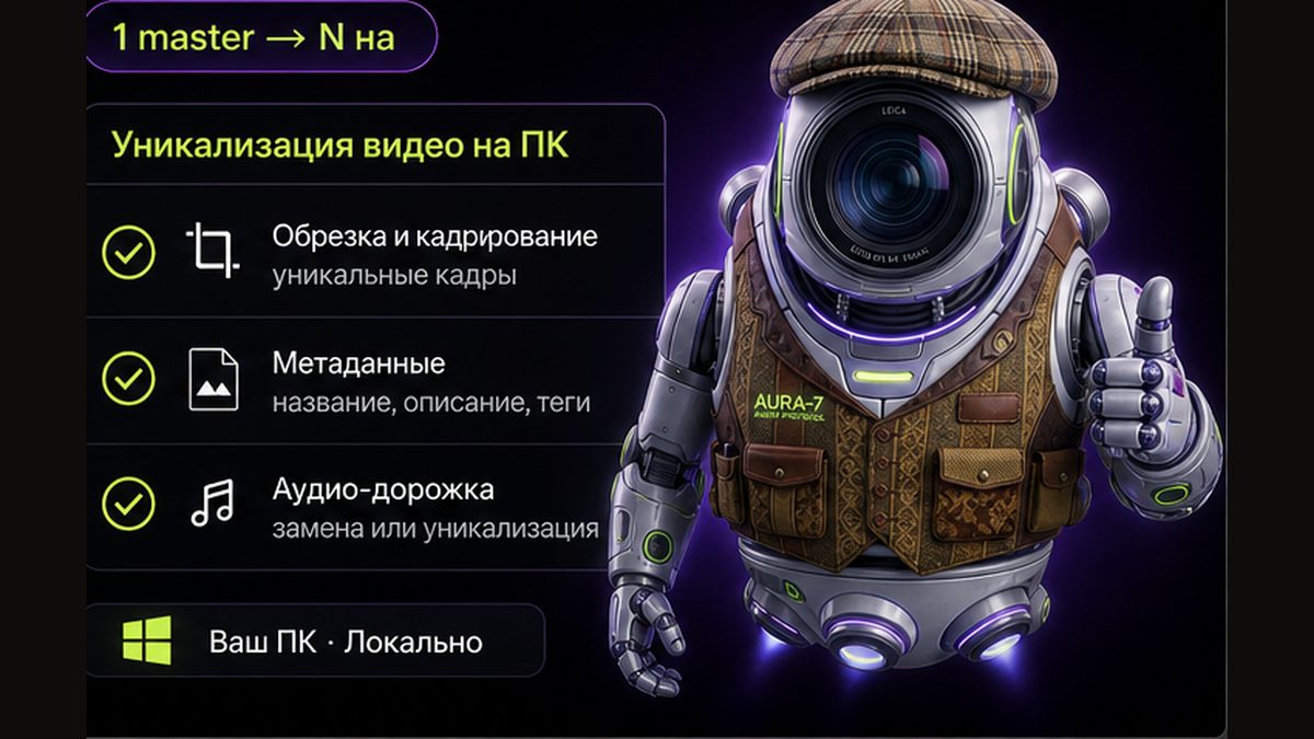 Иллюстрация: Уникальные ролики для каждого канала: 1 master → N на ПК