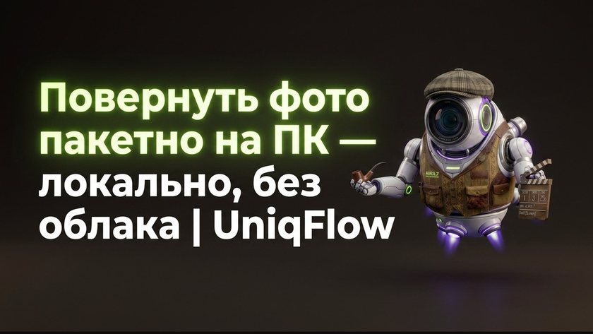 Повернуть фото пакетно на ПК — локально, без облака | UniqFlow