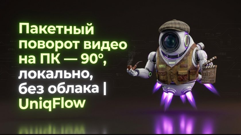 Пакетный поворот видео на ПК — 90°, локально, без облака | UniqFlow