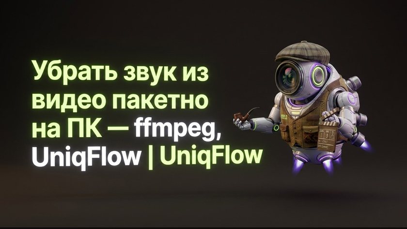 Убрать звук из видео пакетно на ПК — ffmpeg, UniqFlow | UniqFlow