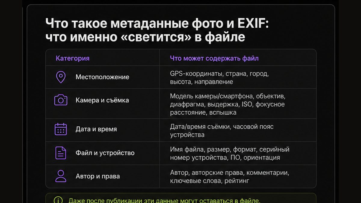 Иллюстрация: Что такое метаданные фото и EXIF: что именно «светится» в файле