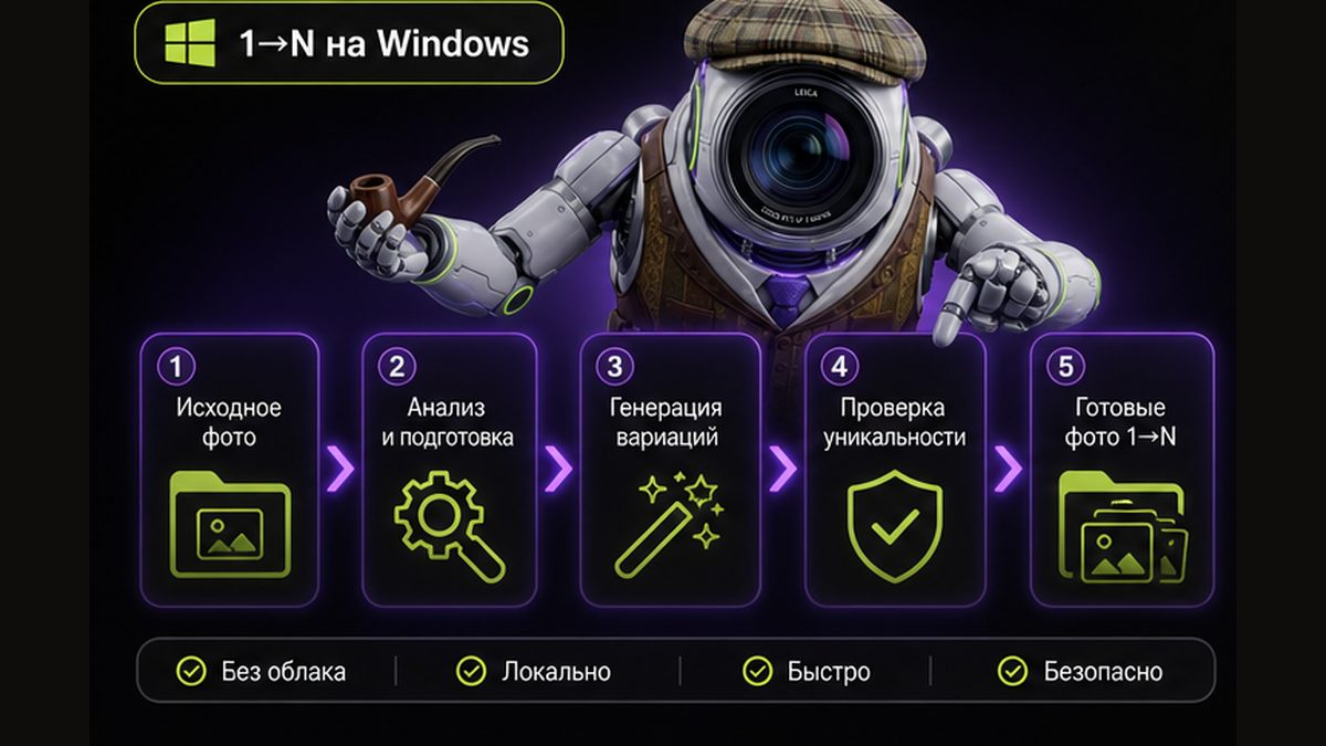 Иллюстрация: Уникализатор фото: один мастер → N вариантов на Windows