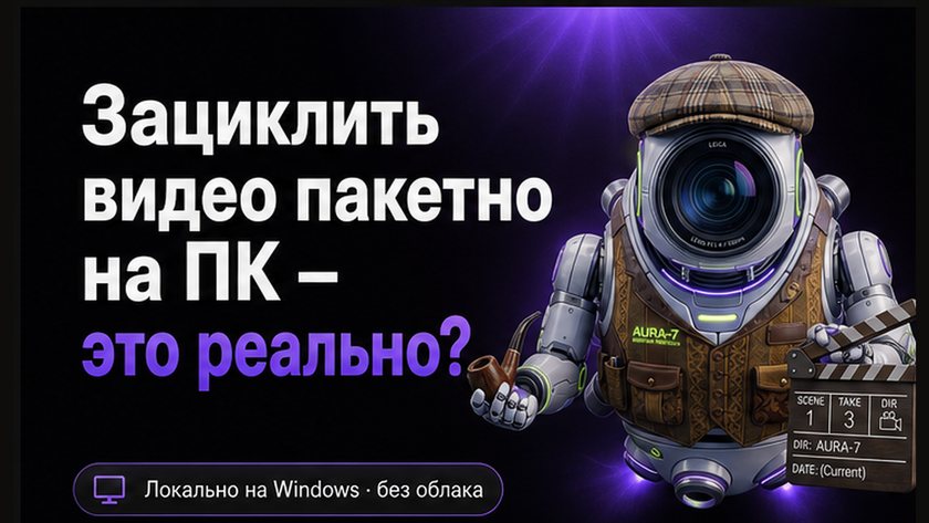Обложка: Зациклить видео пакетно на ПК — локально, без облака